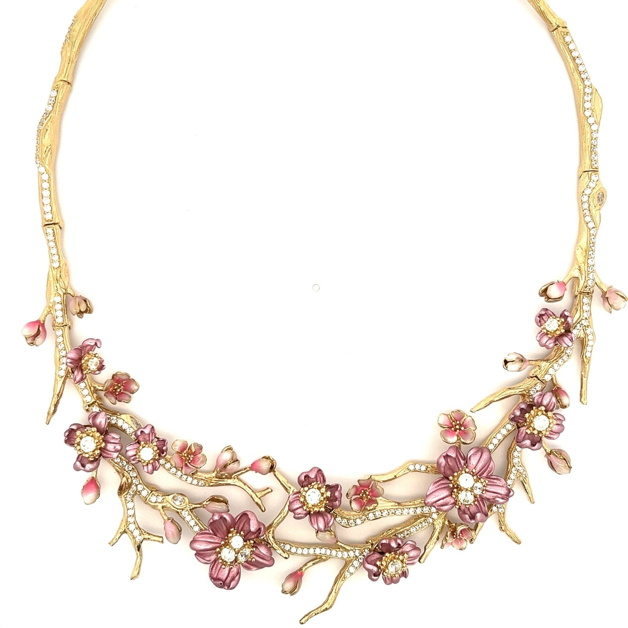 NECKLACE SILVER ALUMINIUM FLOWER PINK CENTER WH - C'SANTOS