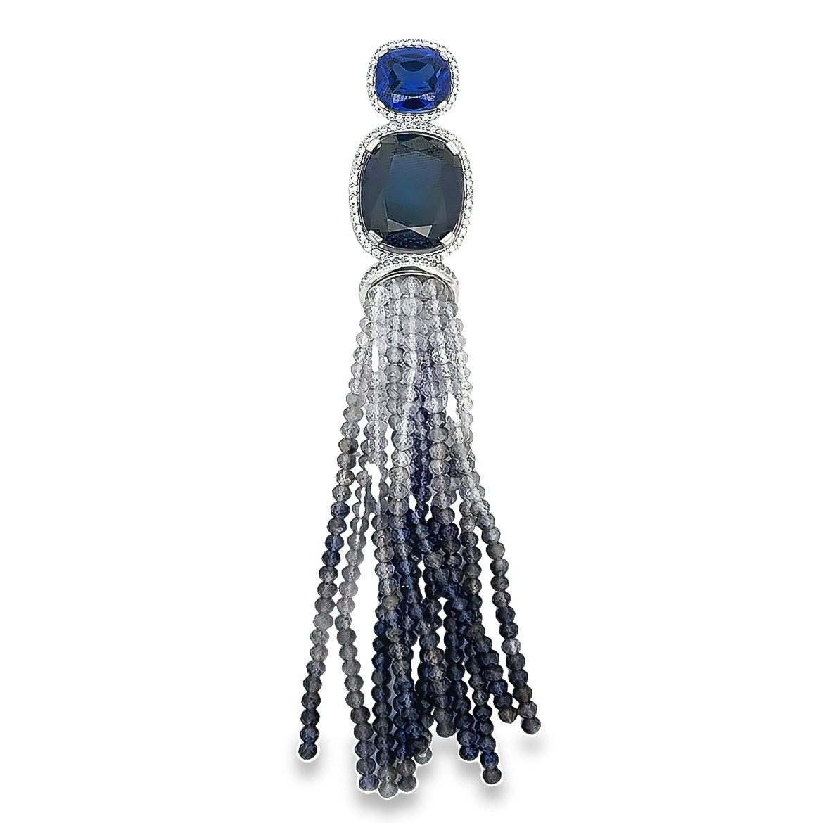 PENDANT SILVER CENTER BLUE CZ WHITE CZ IORITE BEAD - C'SANTOS