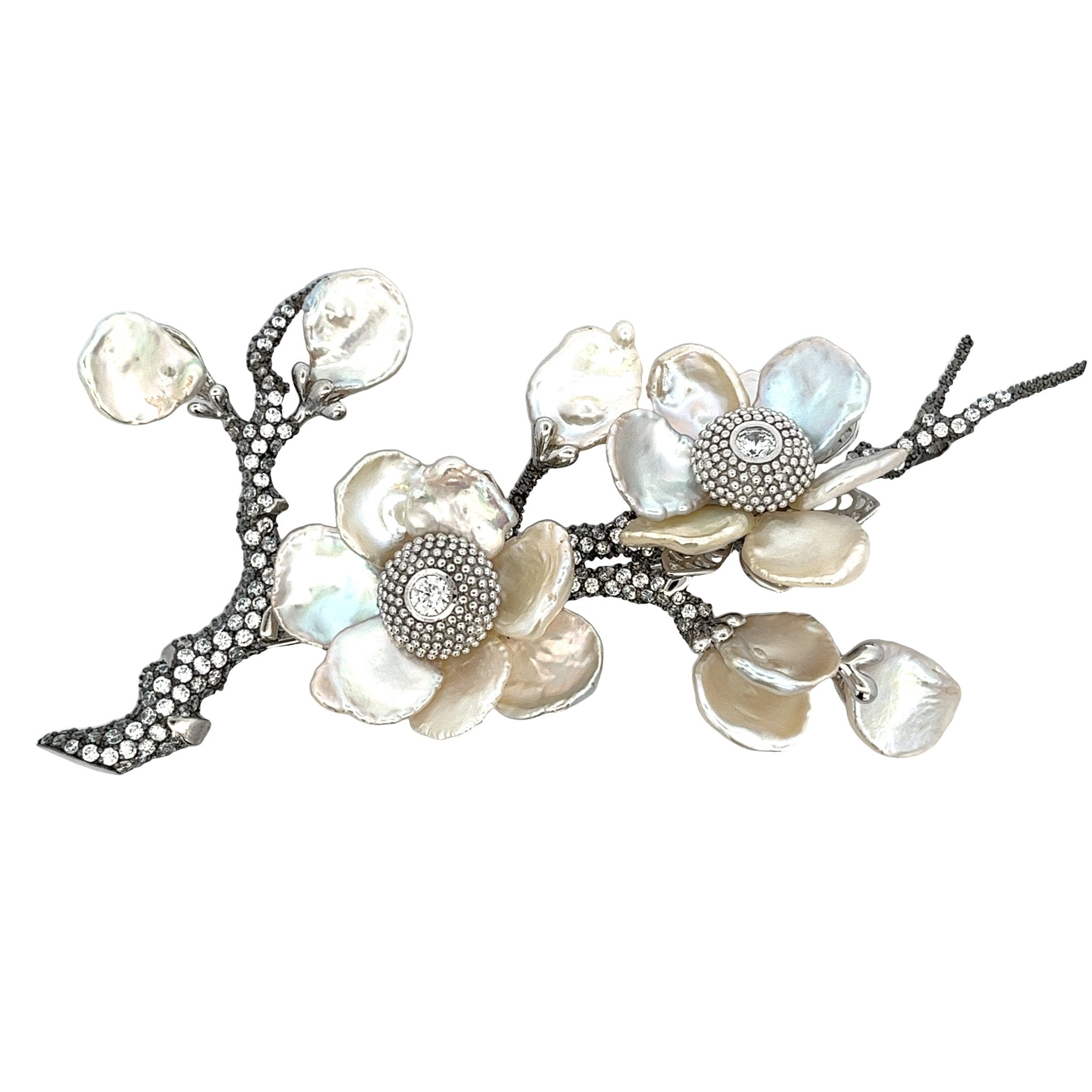 PENDANT SILVER CENTER WHITE CZ FRESH WATER PEARL WHITE STAR CUT - C'SANTOS