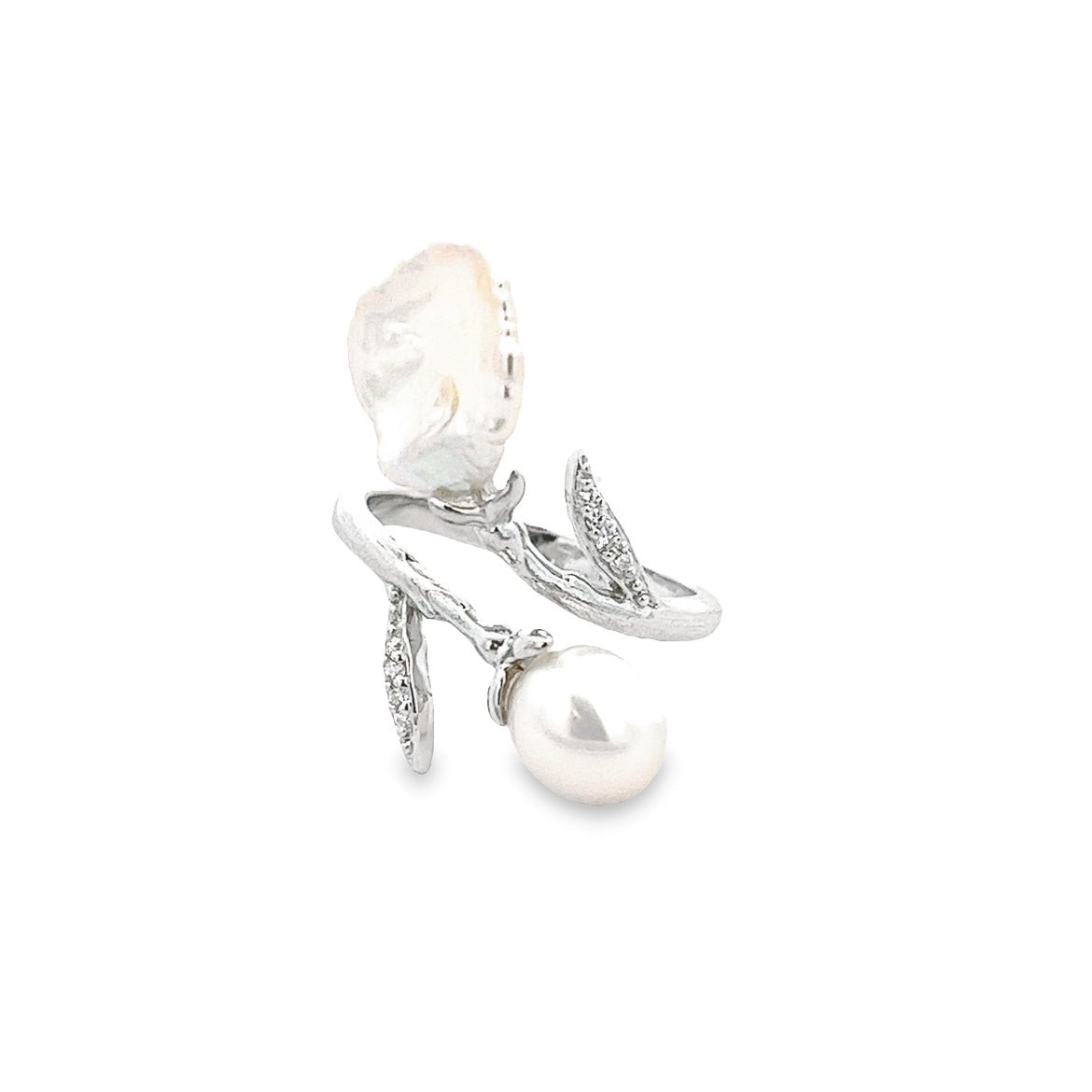 RING SILVER CENTER WHITE CZ FRESH WATER PEARL WHITE RP - C'SANTOS