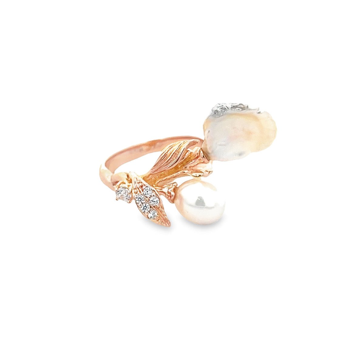 RING SILVER CENTER WHITE CZ FRESH WATER WHITE PEARL PP - C'SANTOS