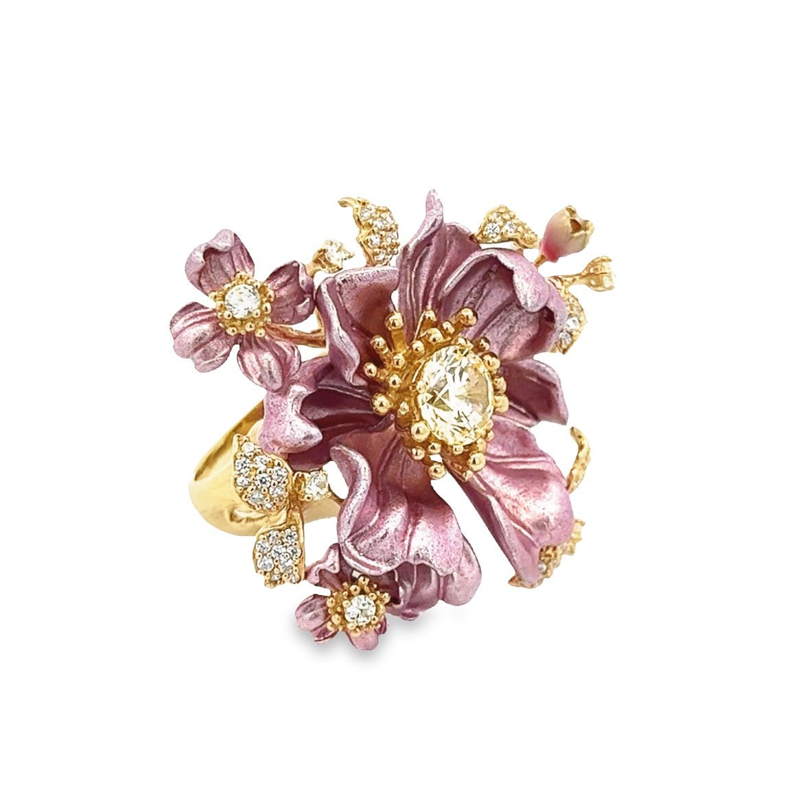 RING SILVER PINK CENTER CANNARY WHITE - C'SANTOS