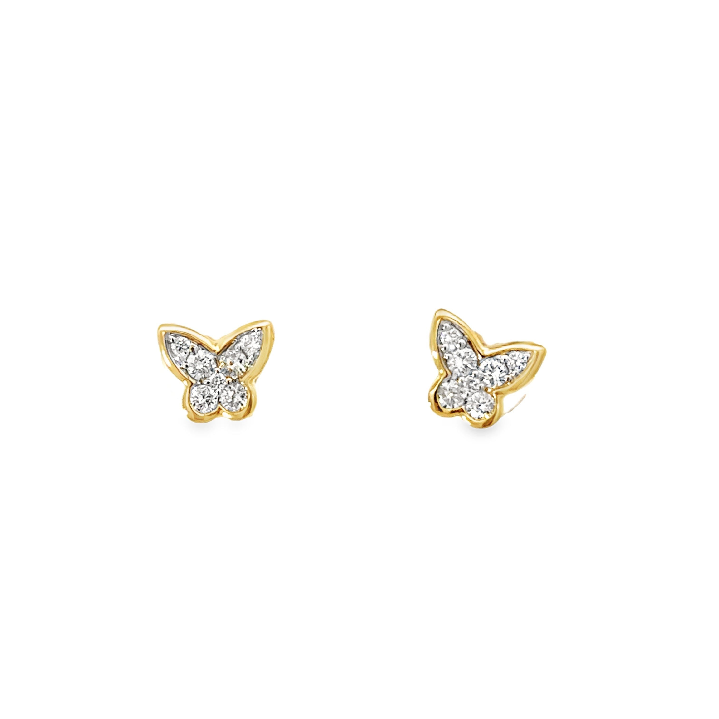 D0.35CT 14KY MINI BUTTERFLY BEZEL EARRINGS