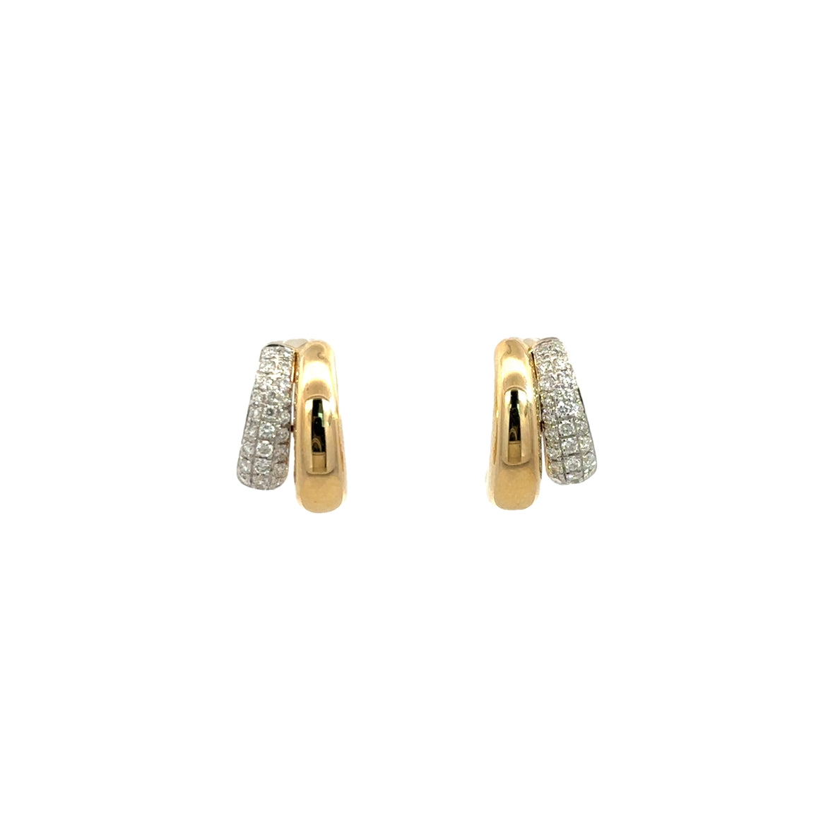 D0.30CT 14KY TWO ROW PAVE AND SMOOT EARRINGS