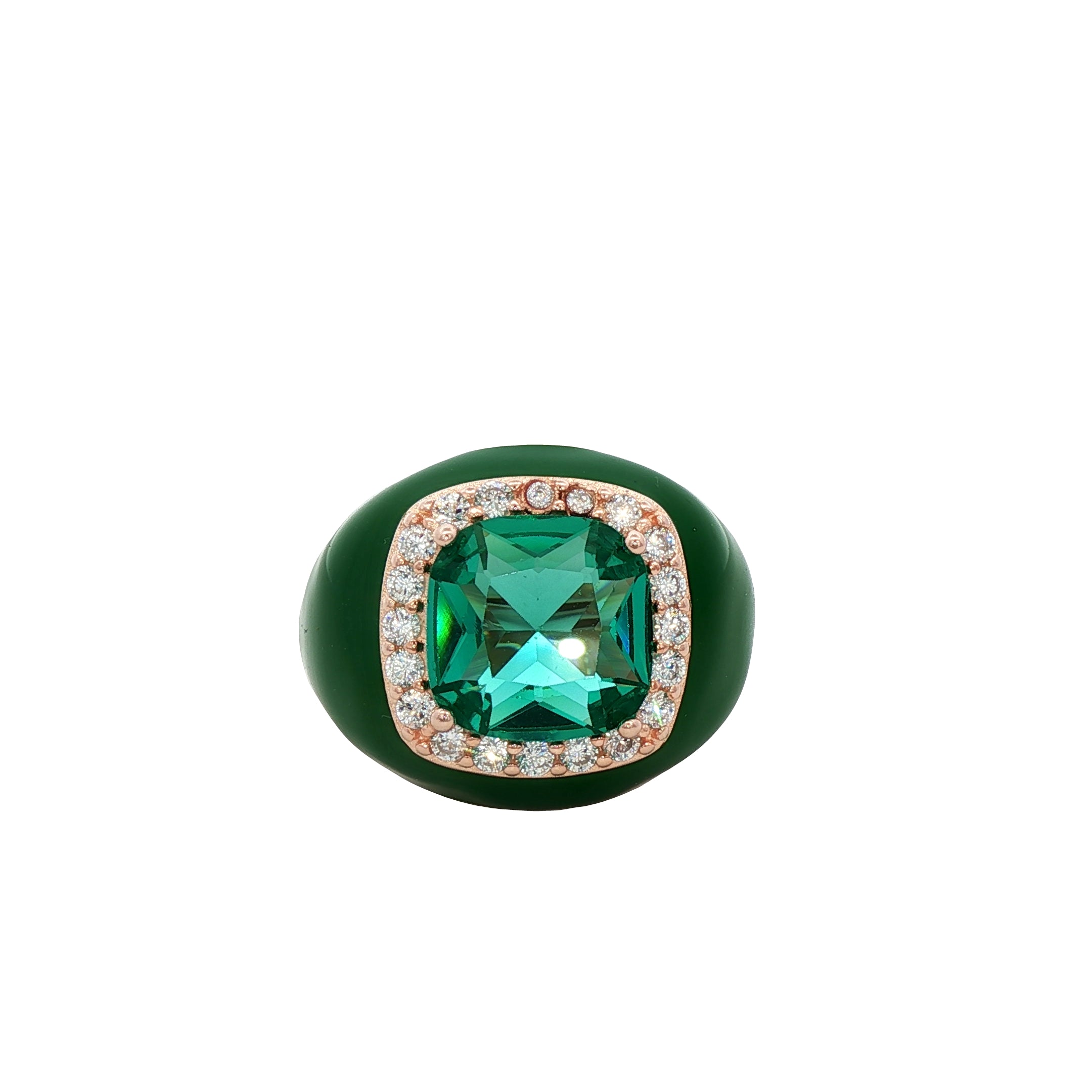 925YG BIG SQUARE GREEN CZ RING