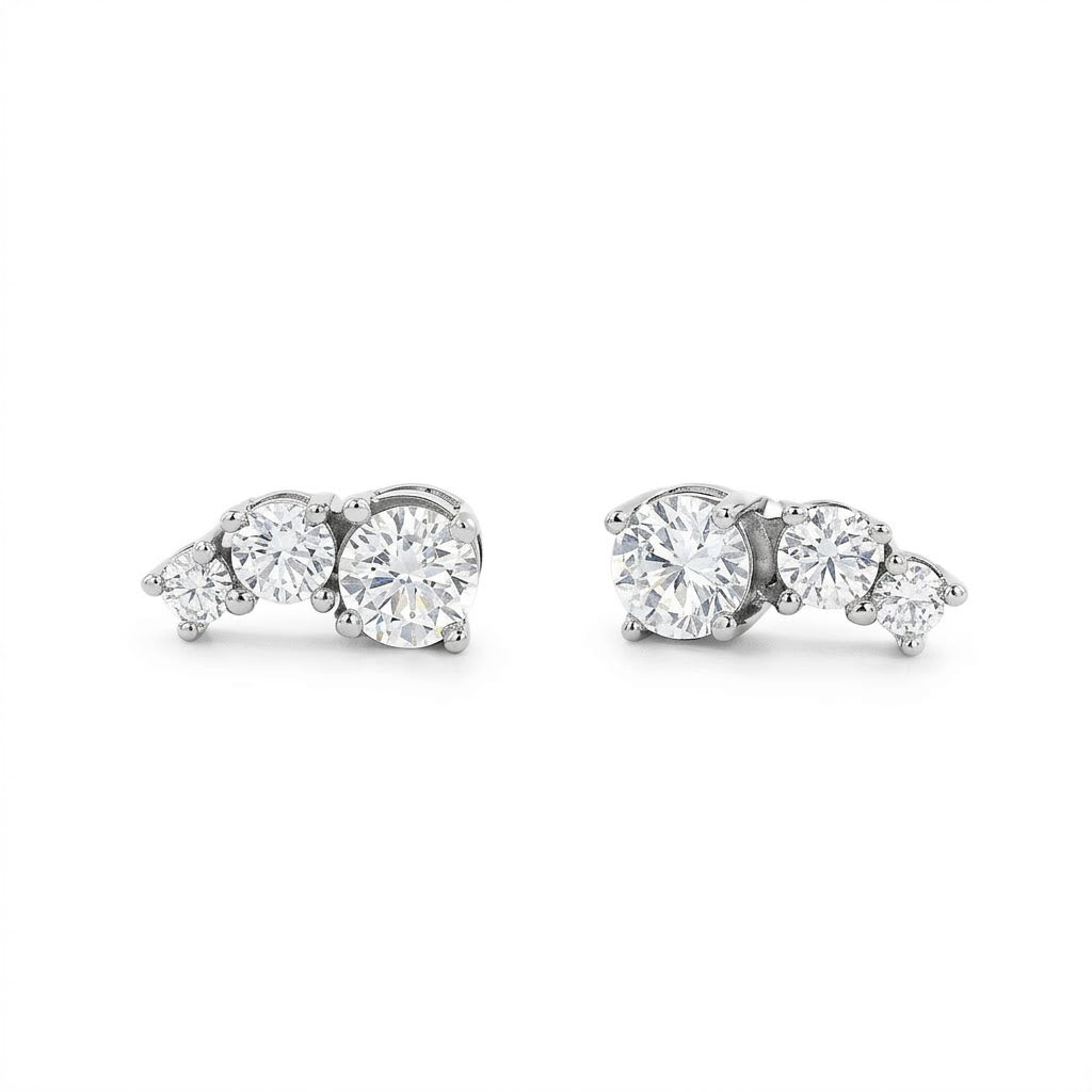 925SL CURV BAR WHITE CZ EARRINGS