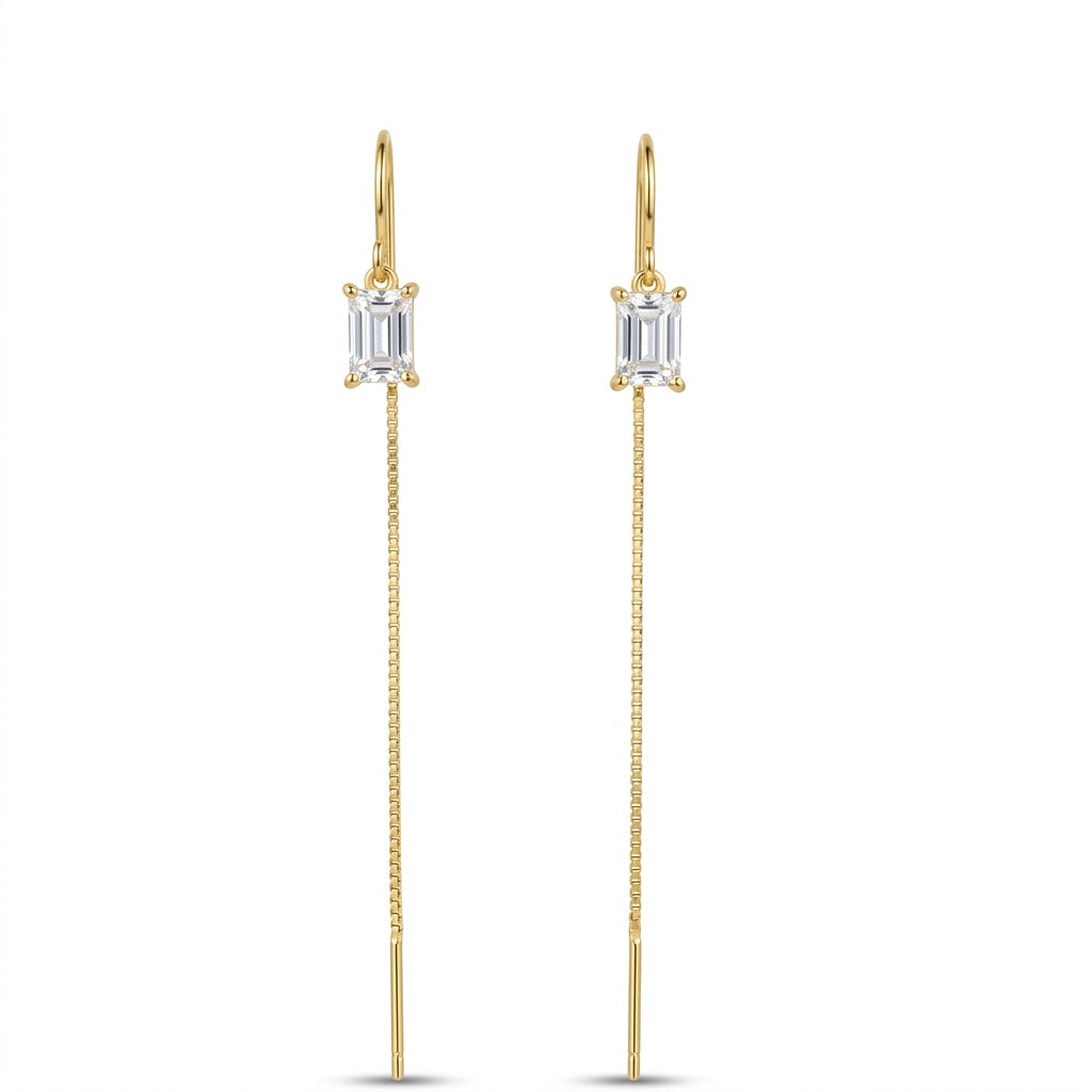 Aretes de Cadena con Circonia en Plata 925 Bañada en Oro