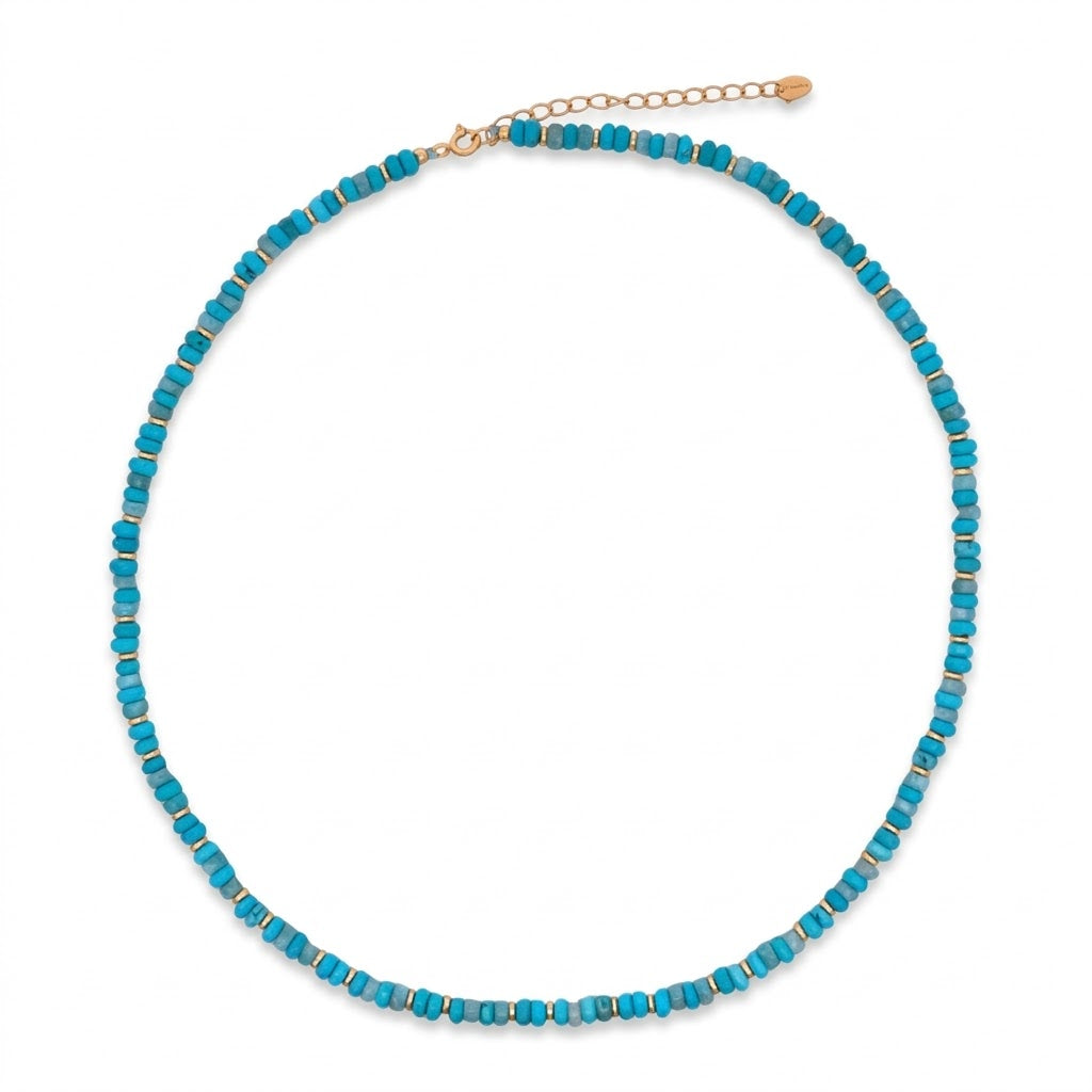 925YG BEADS AND BALL GOLD NECKLACE TURQUOISE