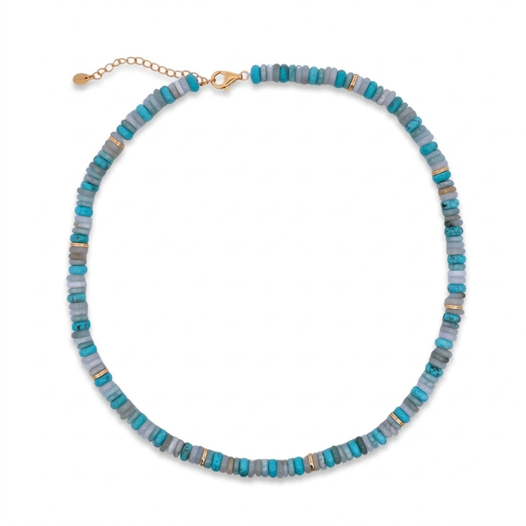 925YG BEADS AND BALL GOLD NECKLACE TURQUOISE
