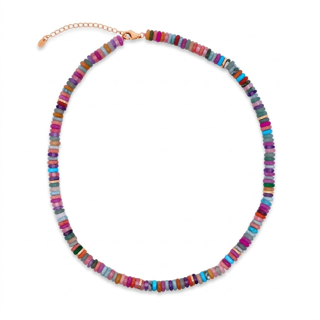 925YG BEADS AND BALL GOLD NECKLACE TQ & TOURMALINE MULTICOLOR