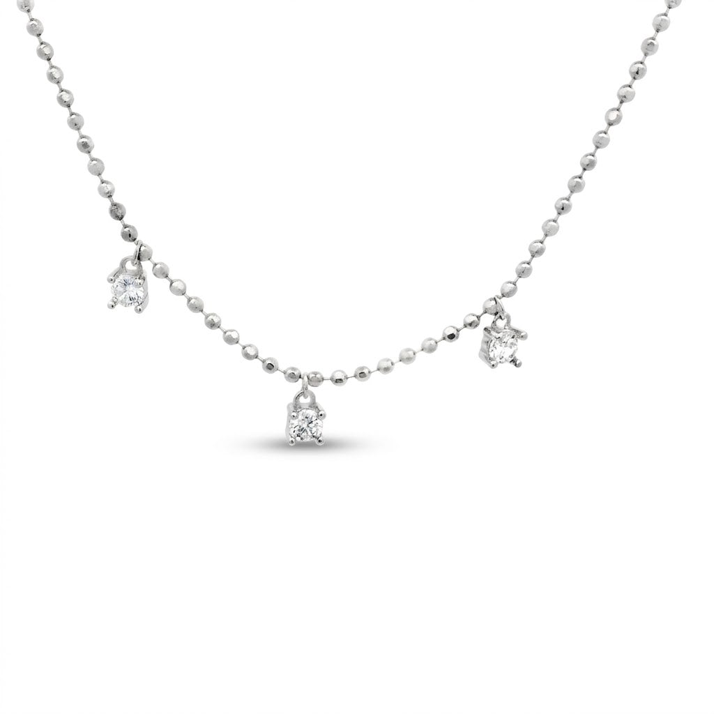 925SL TRIPLE STONE WHITE CZ BEANDS NECKLACE