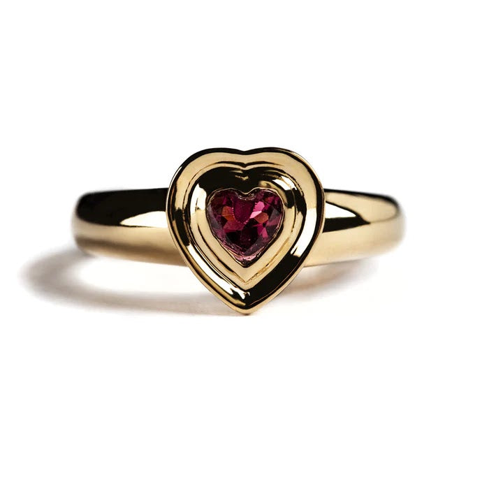 ANILLO ORO AMARILLO 14KT CON BIESEL DE CORAZON DE TURMALINA