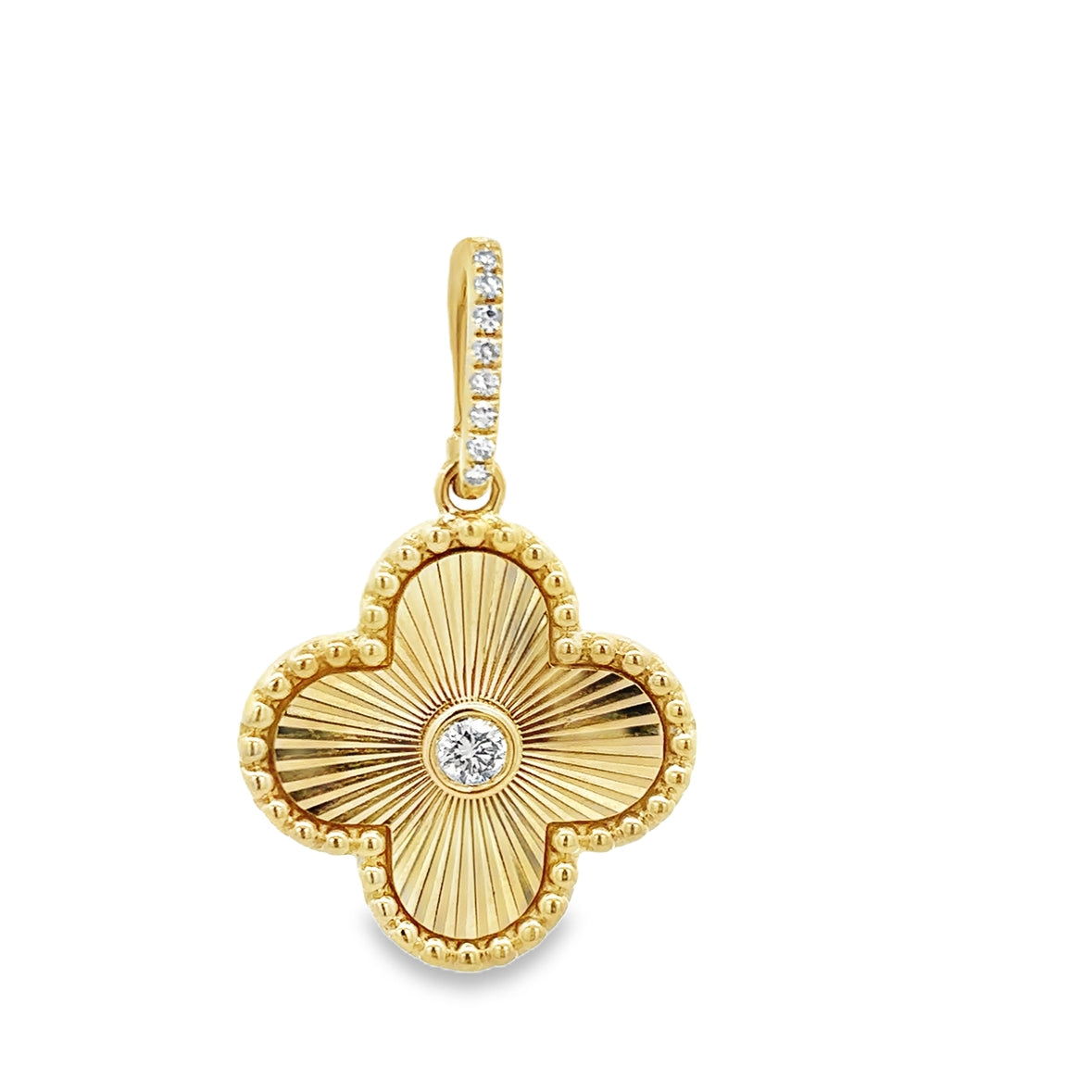 D0.07CT 14KY TEXTURE MEDIUM CLOVER CENTER DIAMOND CHARM