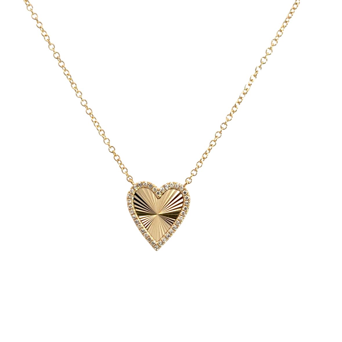 D0.08CT 14KY TEXTURE MEDIUM HEART NECKLACE