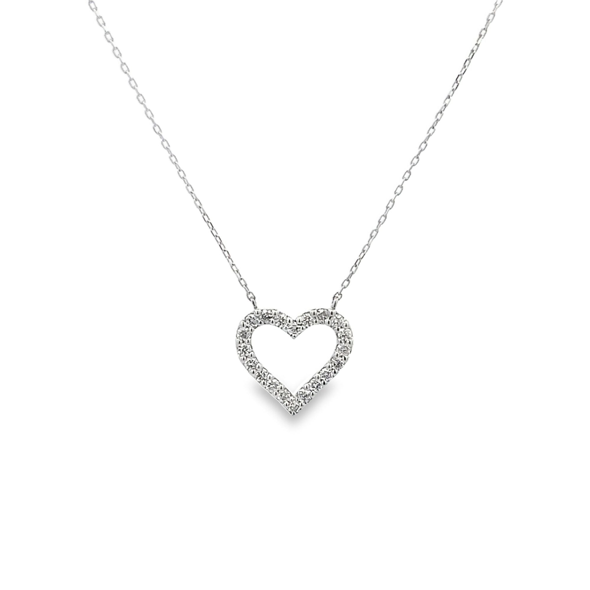 D0.21CT 18KW PAVE HEART OUTLINE NECKLACE