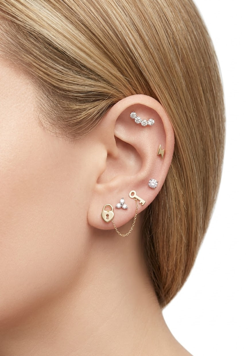 Piercing de Corazón y Llave en Oro 14K