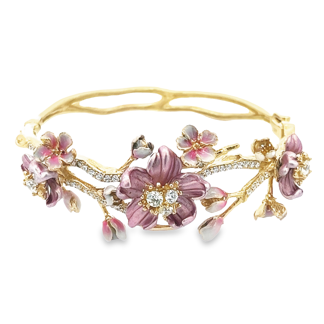 BANGLE SILVER ALUMINIUM FLOWER PINK CENTER WHITE