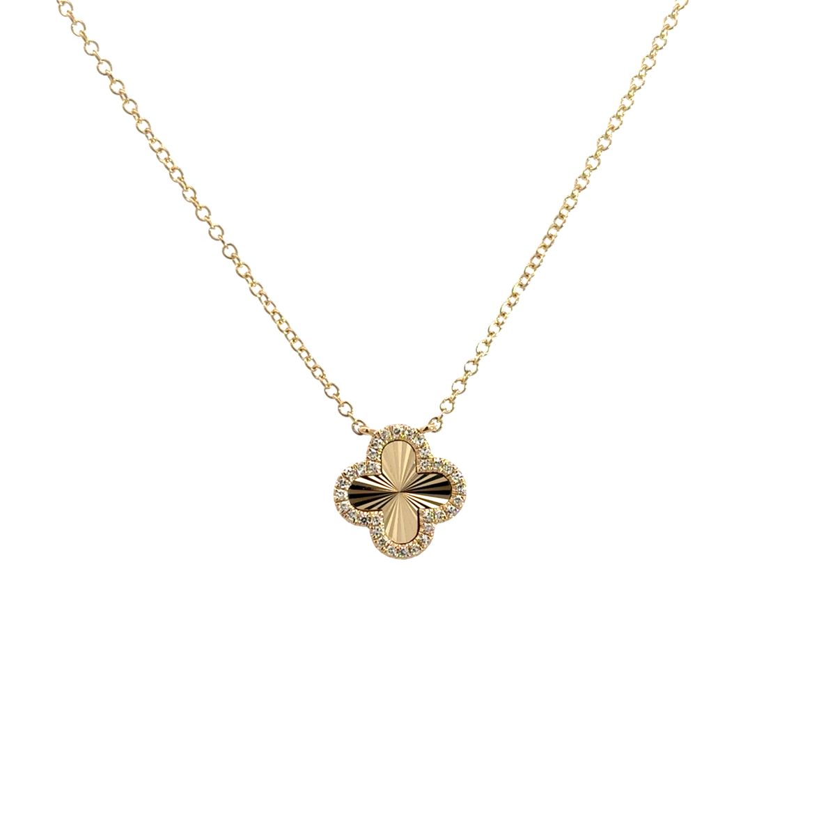 D0.07CT 14KY TEXTURE SMALL CLOVER NECKLACE
