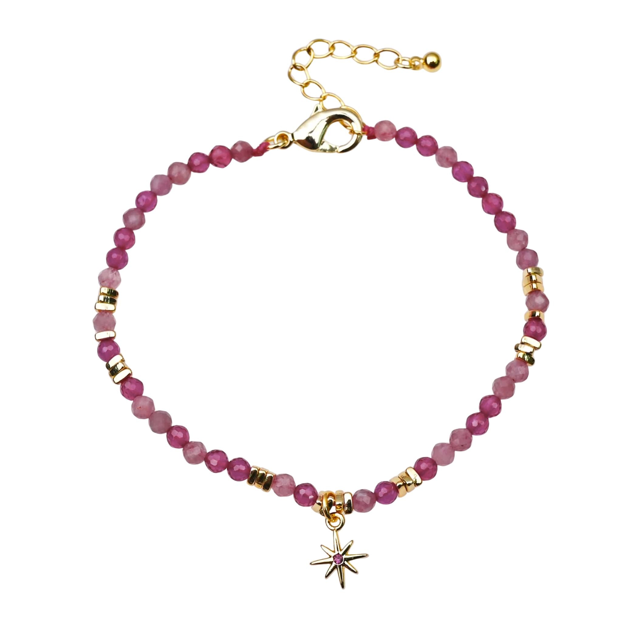 Pulsera de Cuarzo Rosa y Estrella en Plata 925