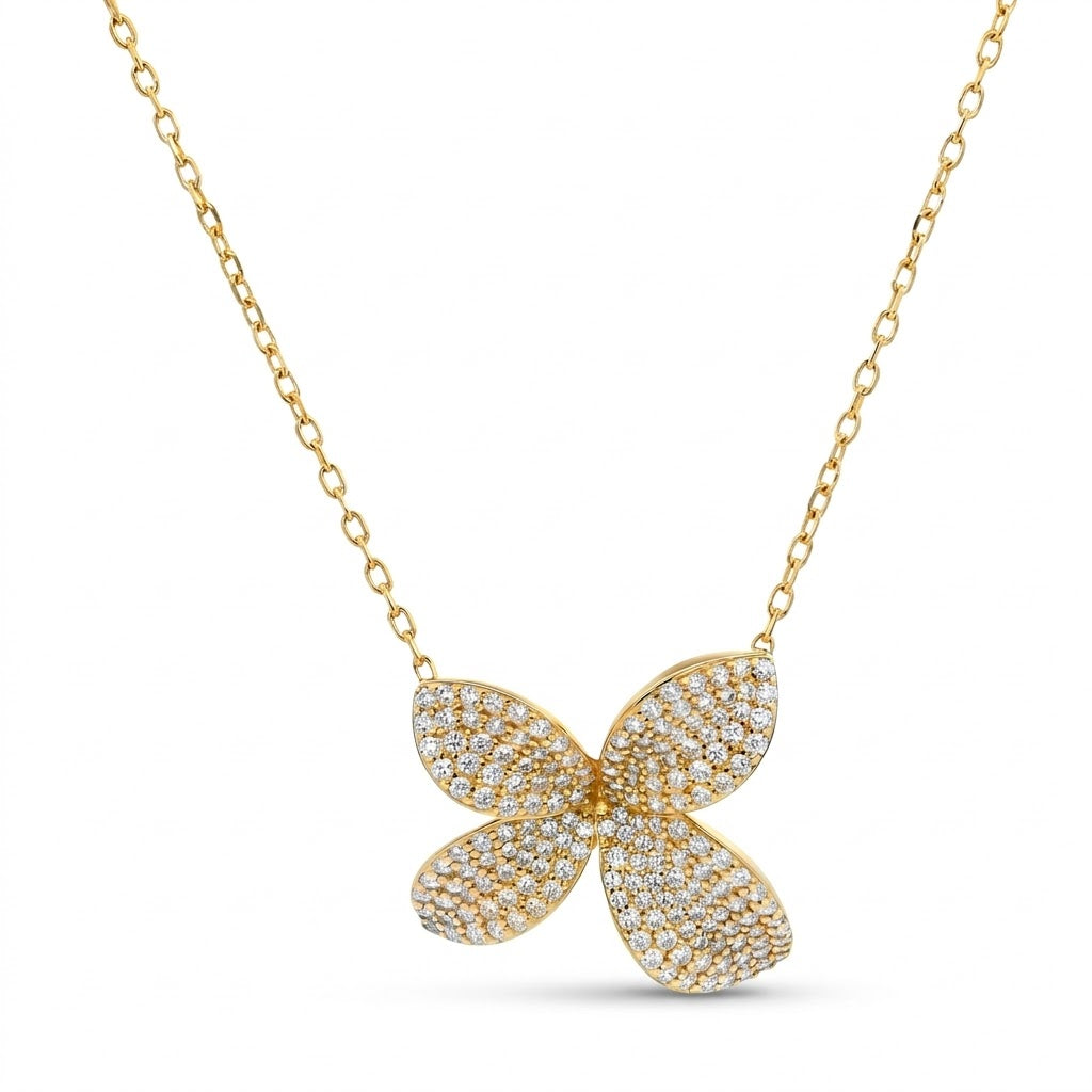 925YG LEAF PAVE WHITE CZ NECKLACE