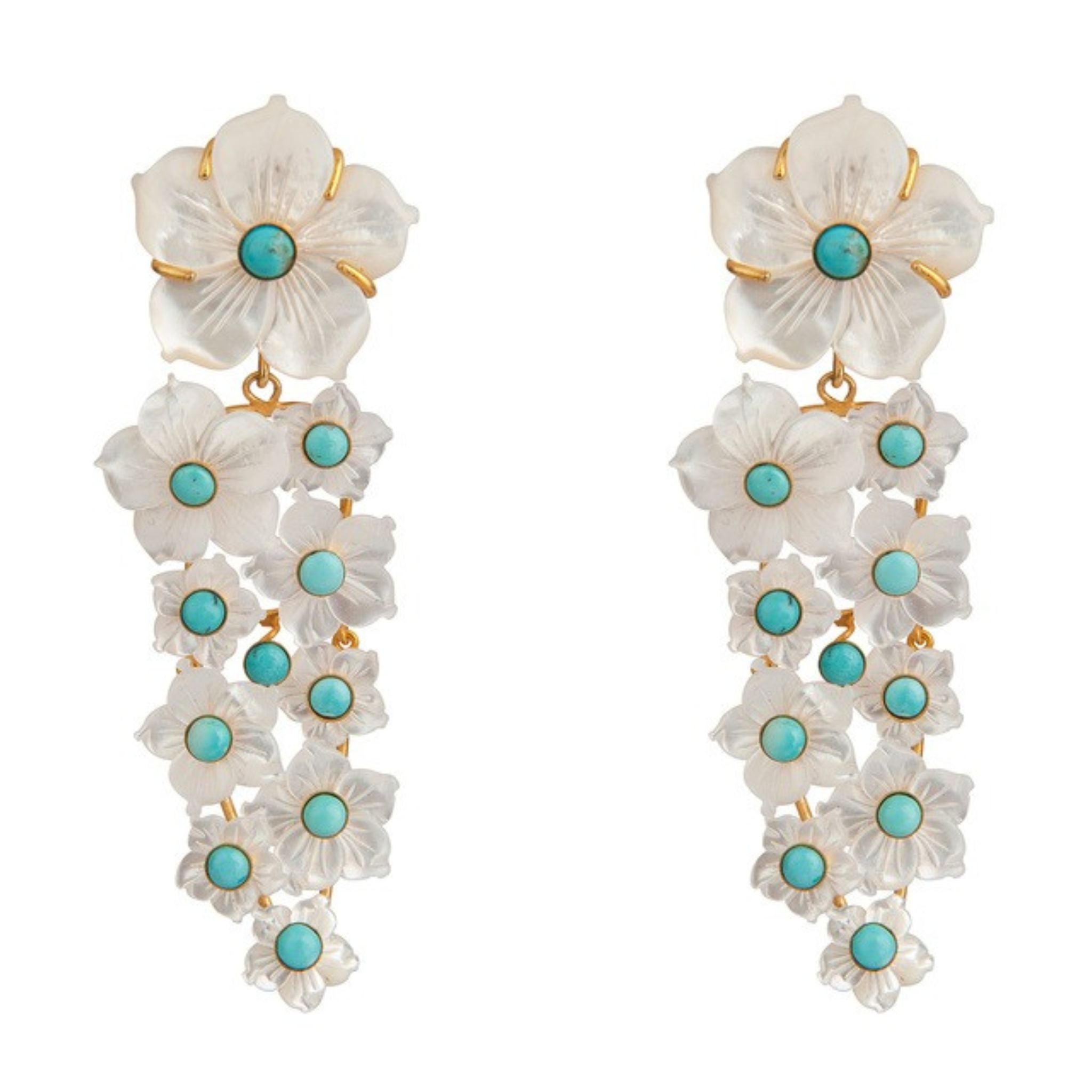 EARRING SET WITH CARVED MOTHER OF PEARL AND TURQUOISE