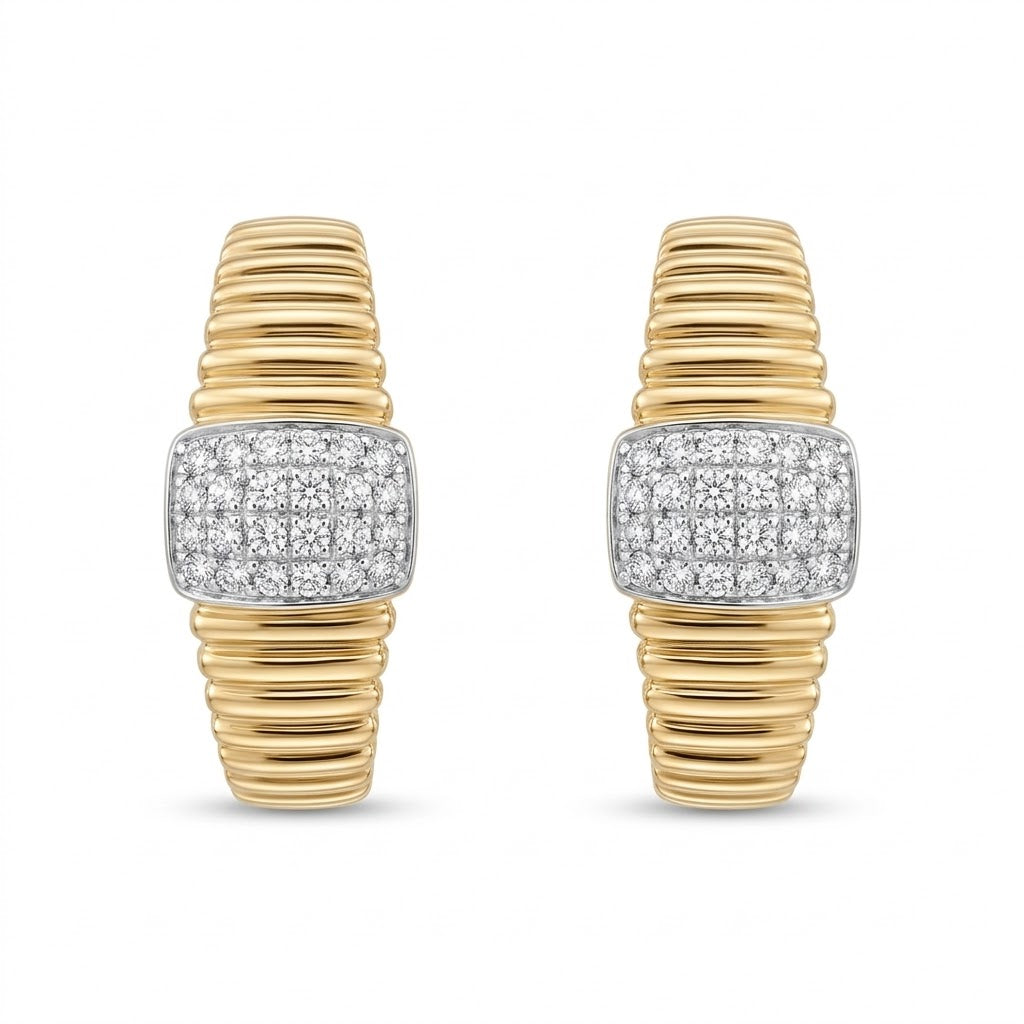 D0.11CT 14KY TEXTURE HUGGIE 15MM EARRINGS