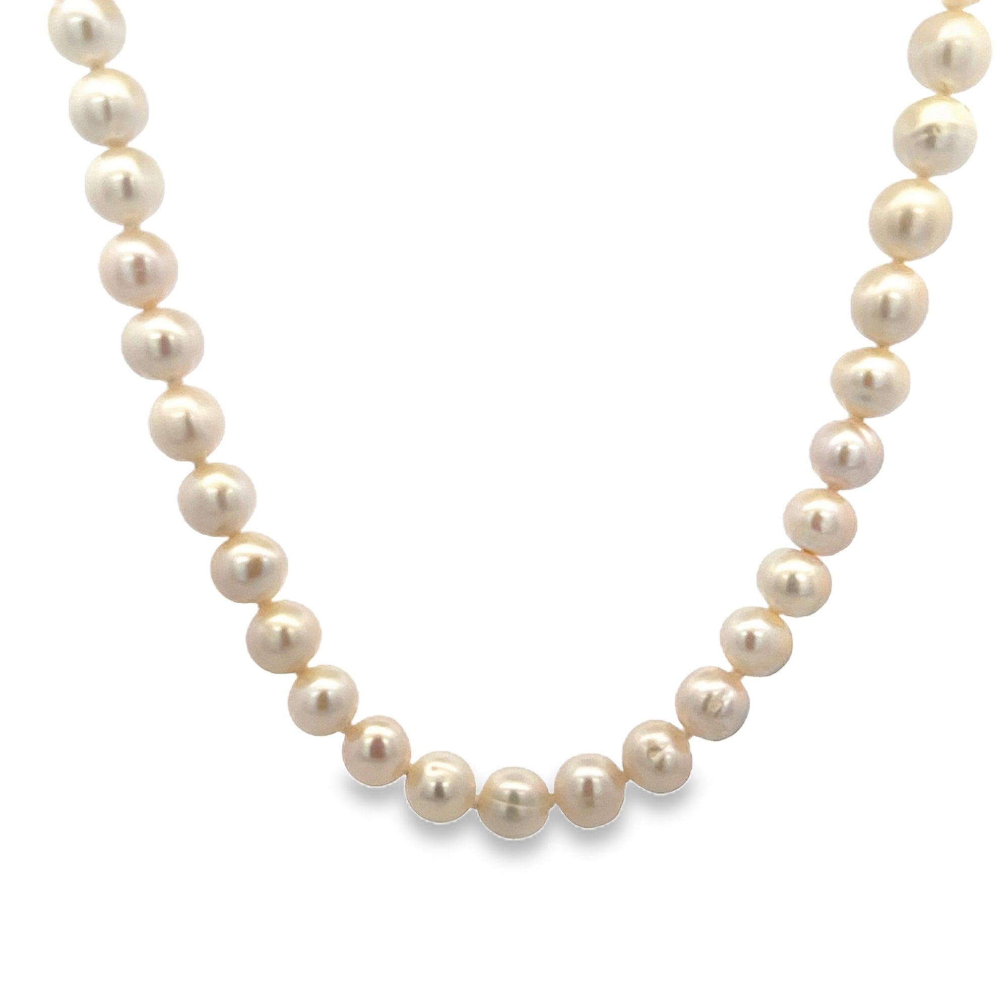 WHITE PEARL WITH STERLING SILVER CLASP 8MM 22INCH NECKLACE - C'SANTOS