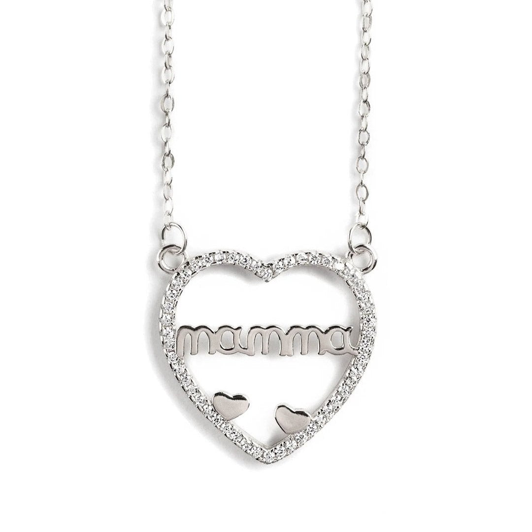 COLLAR DE CORAZON DE CRISTALES Y MAMMA EN PLATA 925 - C'SANTOS